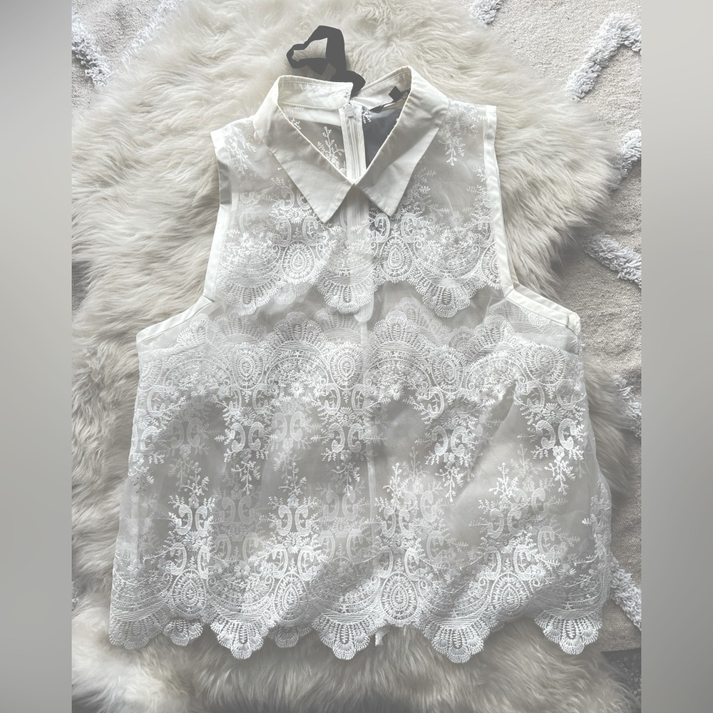 Women’s Marissa Webb Lacy Top with Bow Back Collared Top